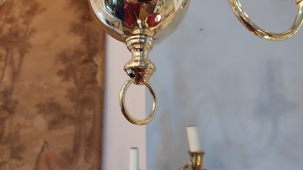Early 20thC Dutch brass four-branch chandelier View VIII
