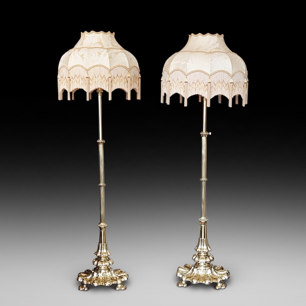 Pair of Victorian Brass Extendable Standard Lamps