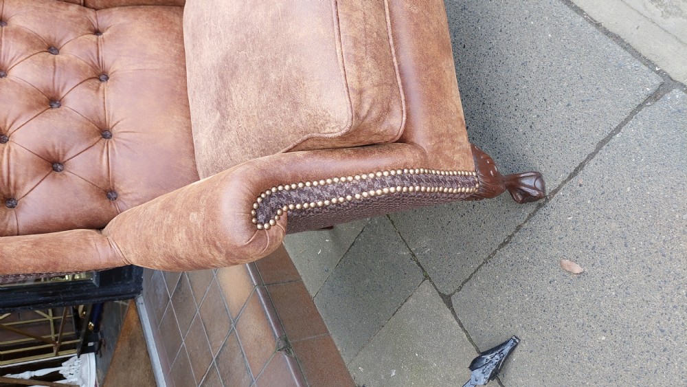 Late 19thC Mahogany French Wing Arm Chair View V
