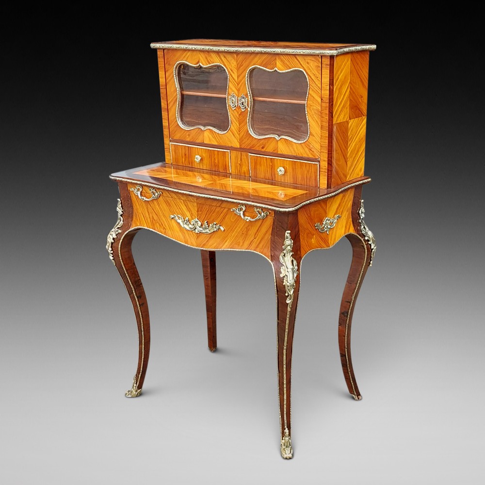 19thC French Tulipwood and Rosewood Bonheur Du Jour 