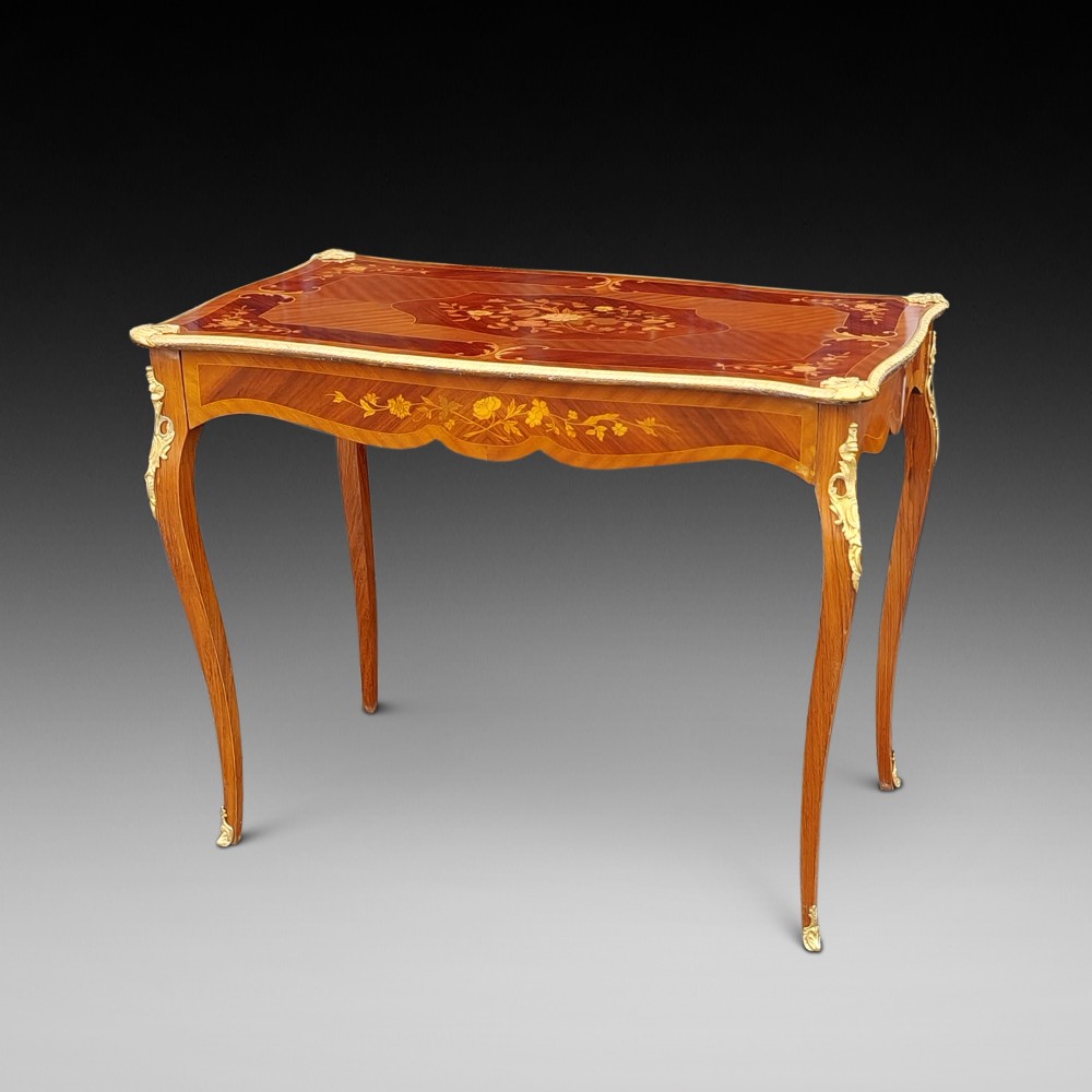 Early 20thC French Kingwood and Sycamore Floral Marquetry Writing Table