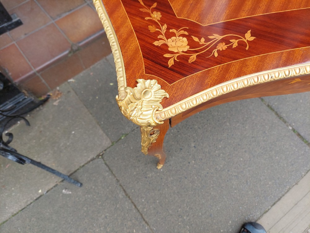 Early 20thC French Kingwood and Sycamore Floral Marquetry Writing Table View II