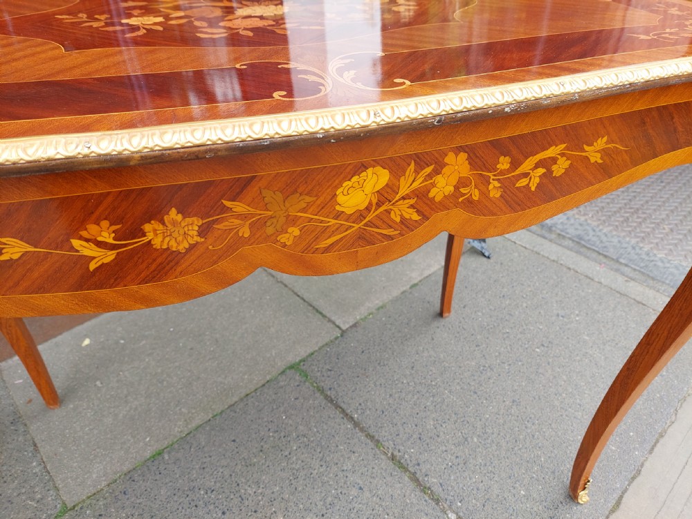 Early 20thC French Kingwood and Sycamore Floral Marquetry Writing Table View VI