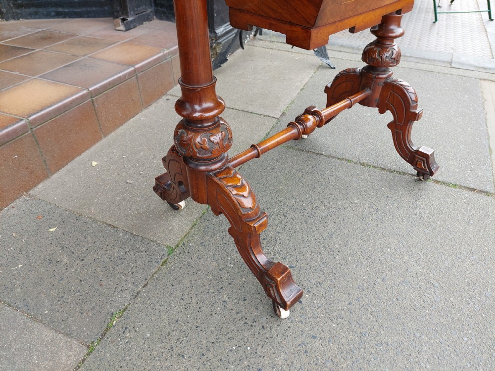 Victorian Burr Walnut Games Sewing Table View IV