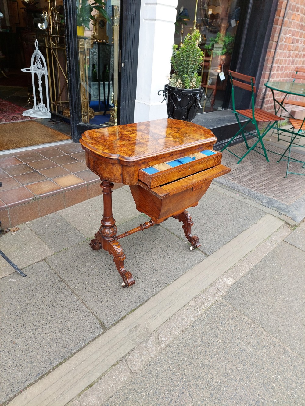 Victorian Burr Walnut Games Sewing Table View VI
