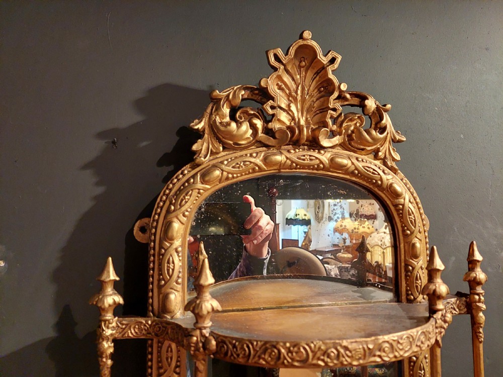 Victorian gilt gesso wall hanging three tier mirrored shelves View III