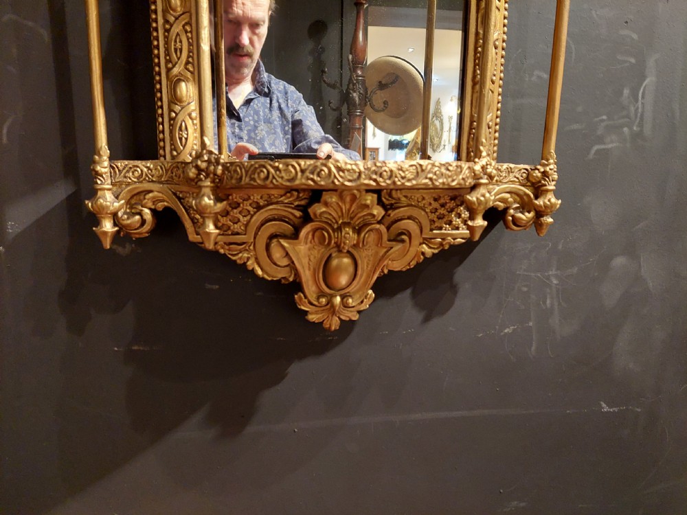 Victorian gilt gesso wall hanging three tier mirrored shelves View V