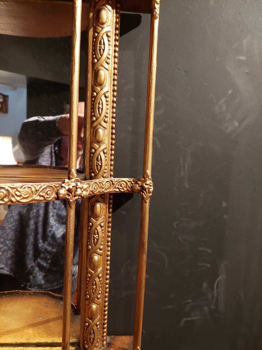 Victorian gilt gesso wall hanging three tier mirrored shelves View VI