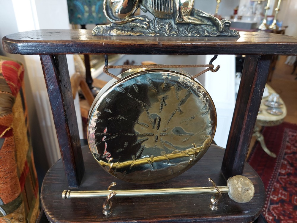 1920's Oak and Brass Table Dinner Gong View III