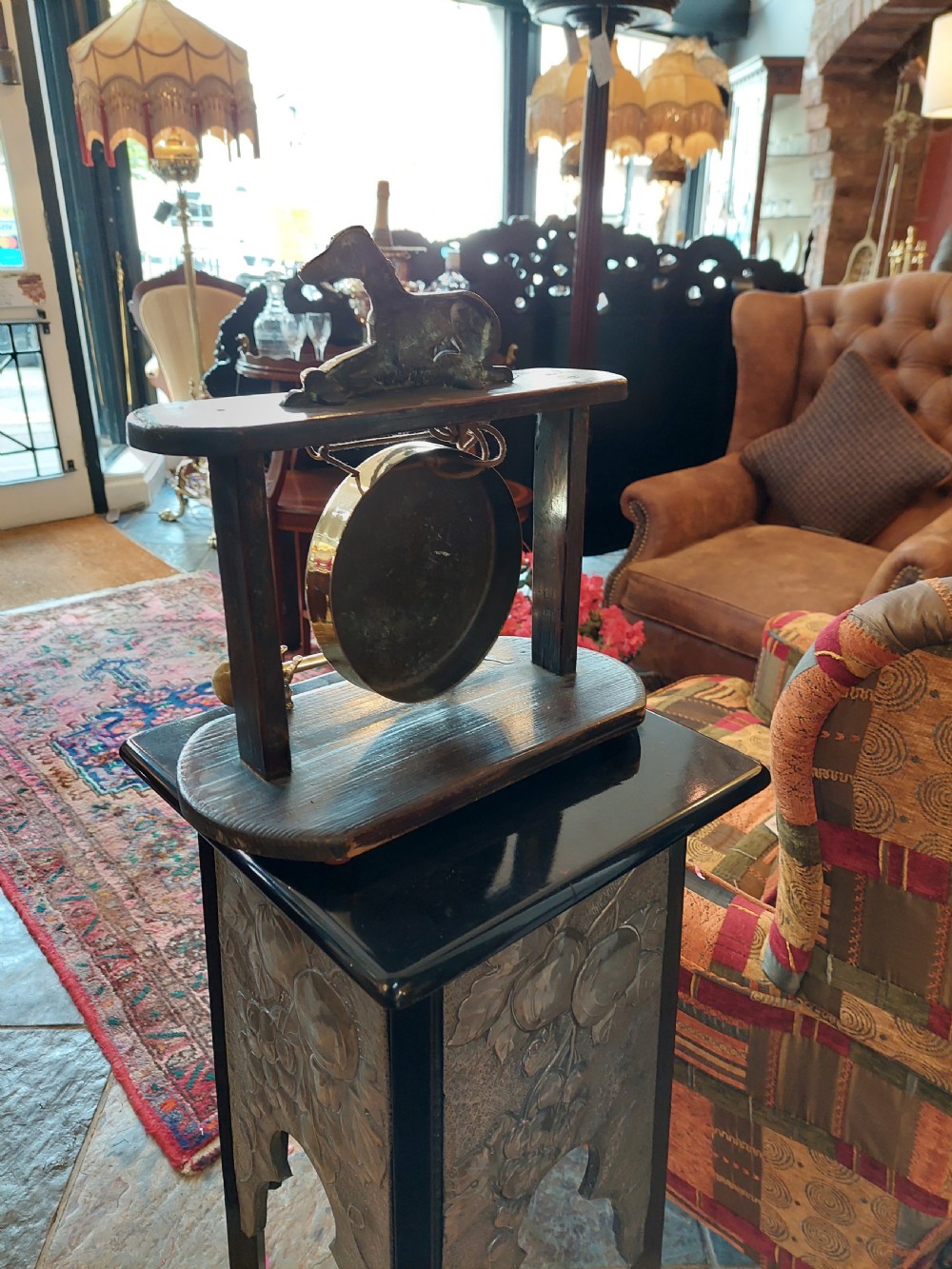 1920's Oak and Brass Table Dinner Gong View V