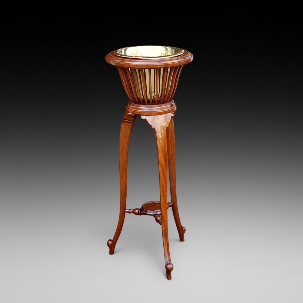 Edwardian Inlaid Mahogany and Brass Jardiniere Planter