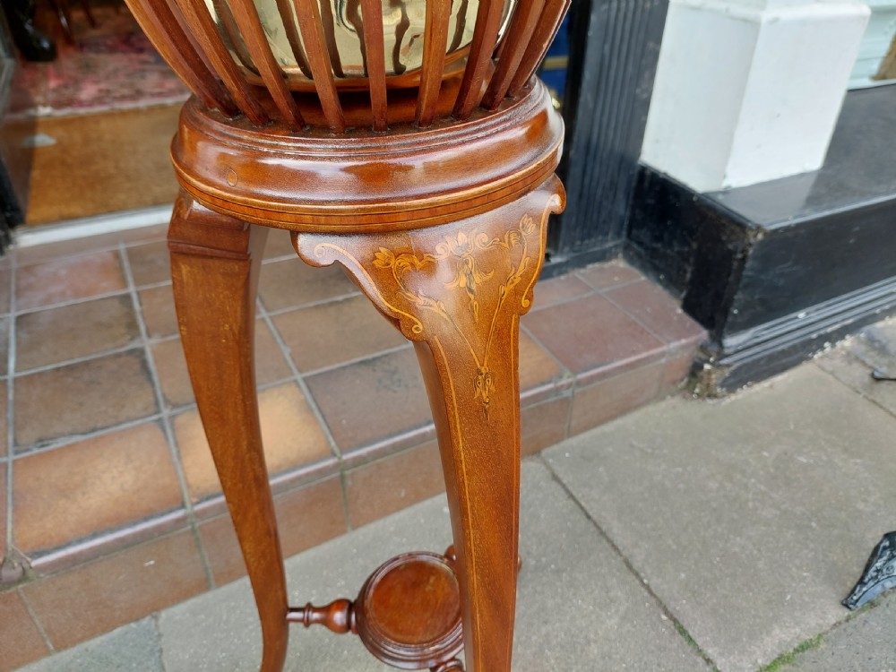 Edwardian Inlaid Mahogany and Brass Jardiniere Planter View III