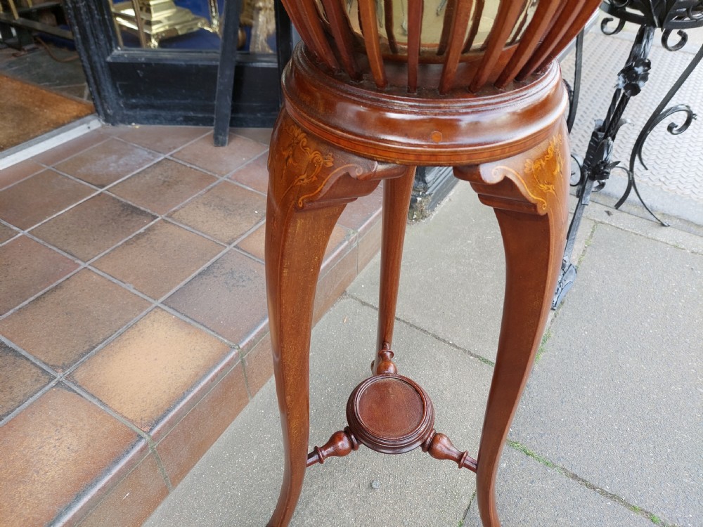 Edwardian Inlaid Mahogany and Brass Jardiniere Planter View VI