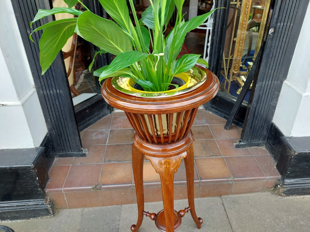 Edwardian Inlaid Mahogany and Brass Jardiniere Planter View VII