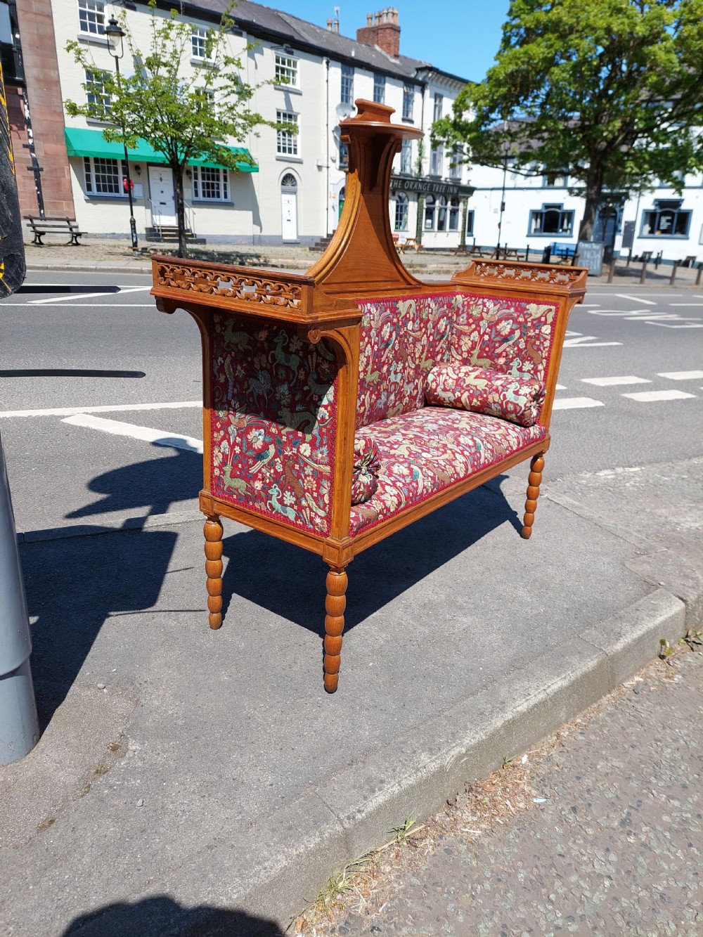 Late 19thC Arts and Crafts Oak Window Seat View VII
