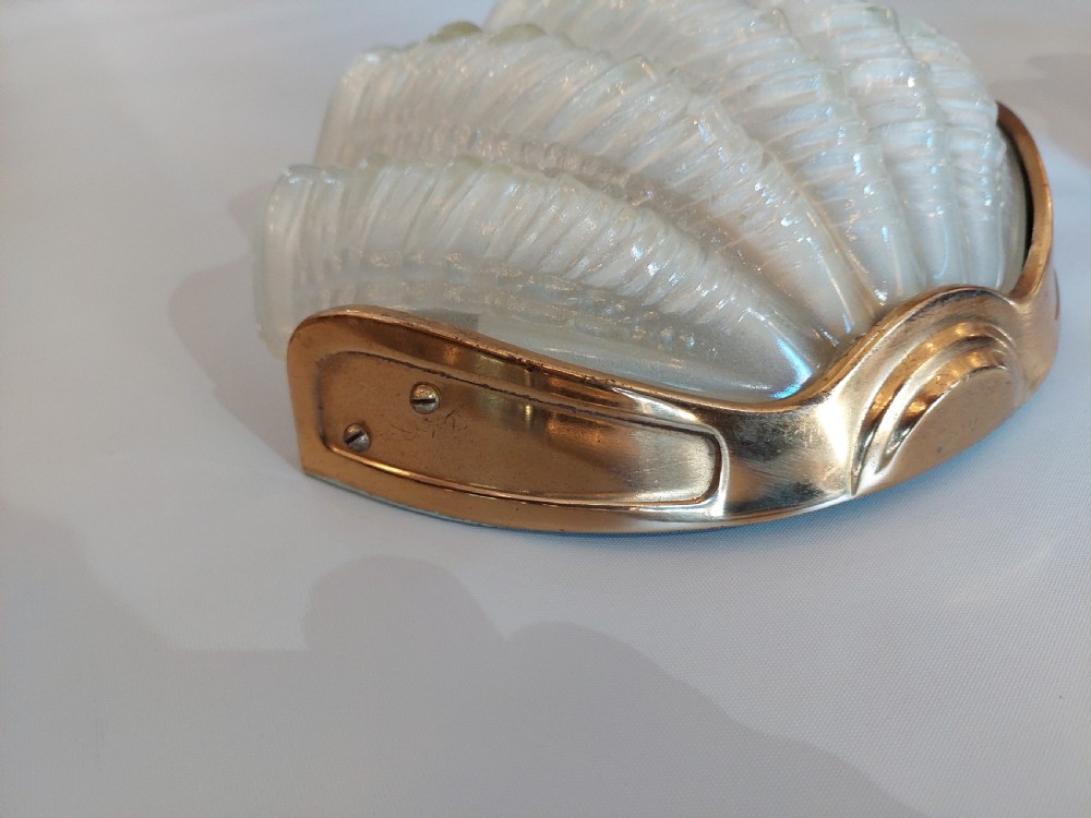 Pair of Art Deco Clam Shell Frosted Glass Wall Lamps View IV