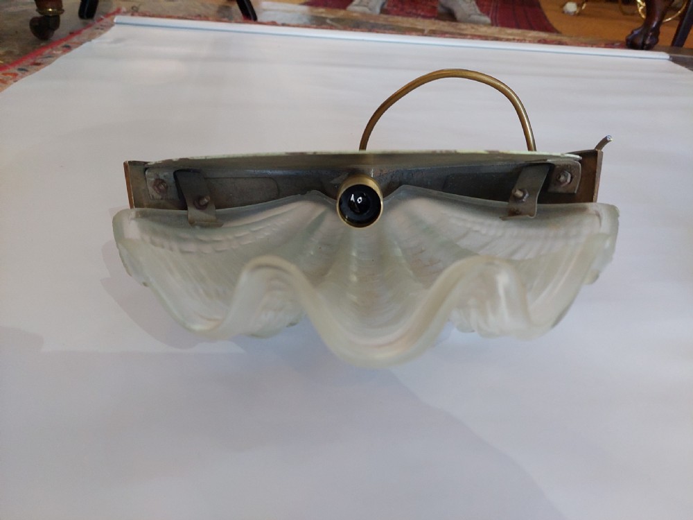 Pair of Art Deco Clam Shell Frosted Glass Wall Lamps View V