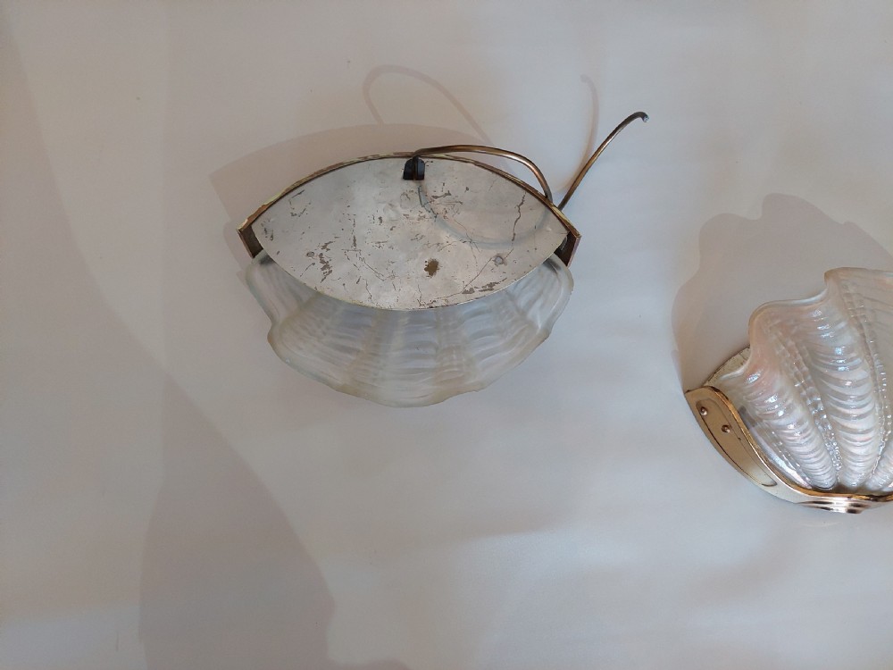 Pair of Art Deco Clam Shell Frosted Glass Wall Lamps View VI