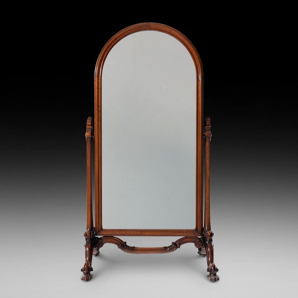 19thC Carved Walnut Cheval Mirror attributable to Gillows