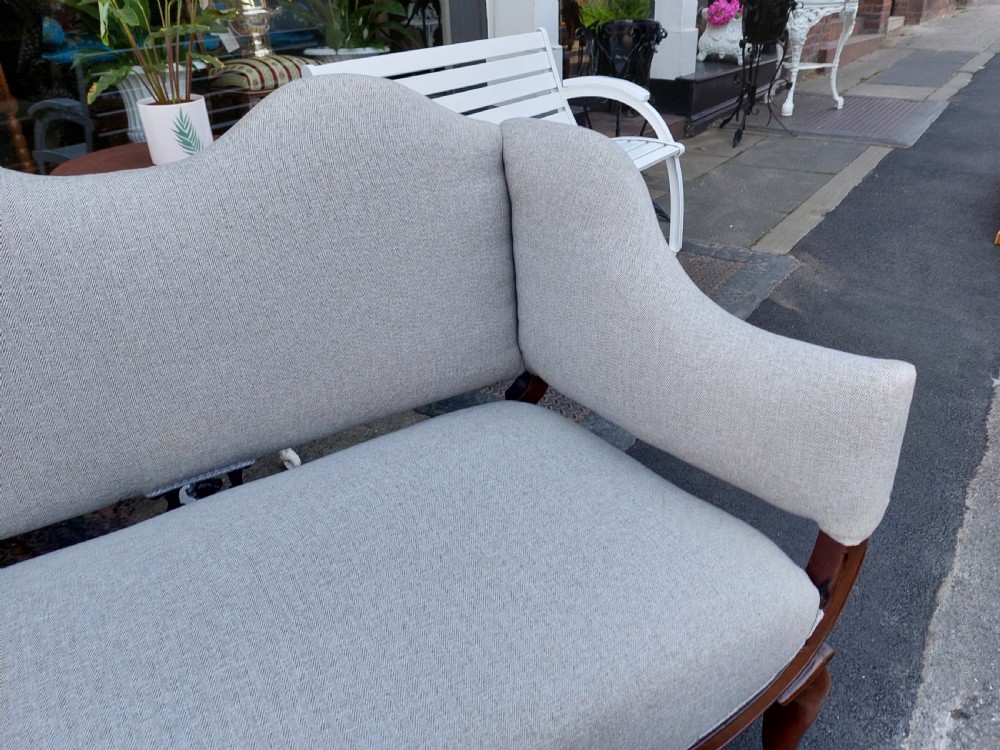 Late Victorian Upholstered Mahogany Camel Back Settee View III