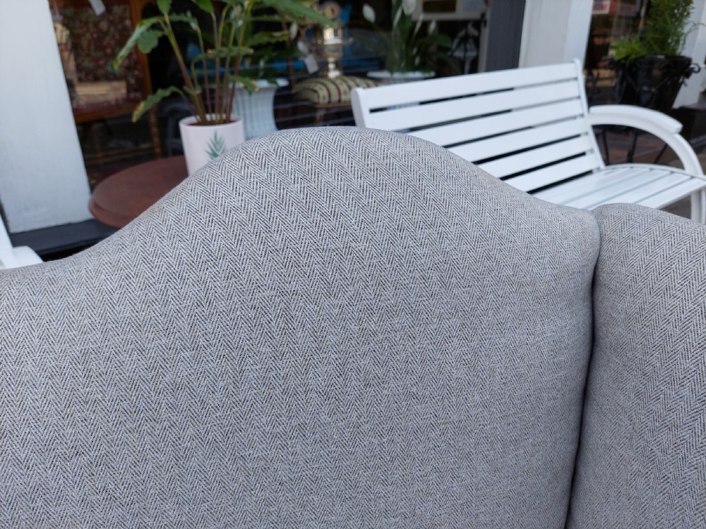 Late Victorian Upholstered Mahogany Camel Back Settee View V