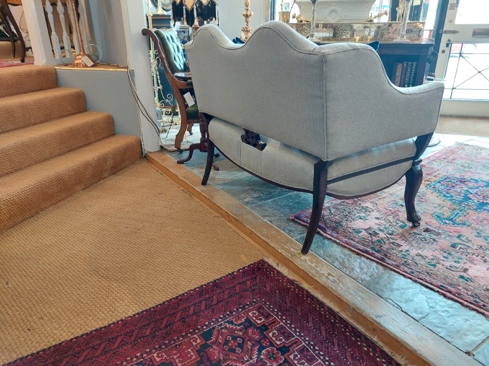 Late Victorian Upholstered Mahogany Camel Back Settee View X
