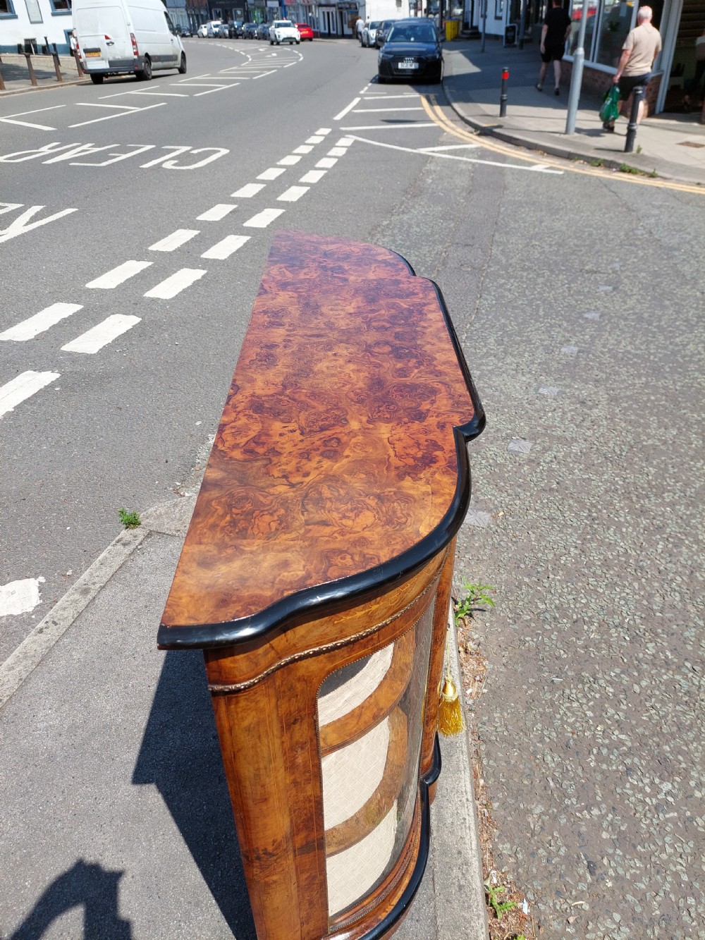Victorian Burr Walnut Bow Fronted Credenza View II