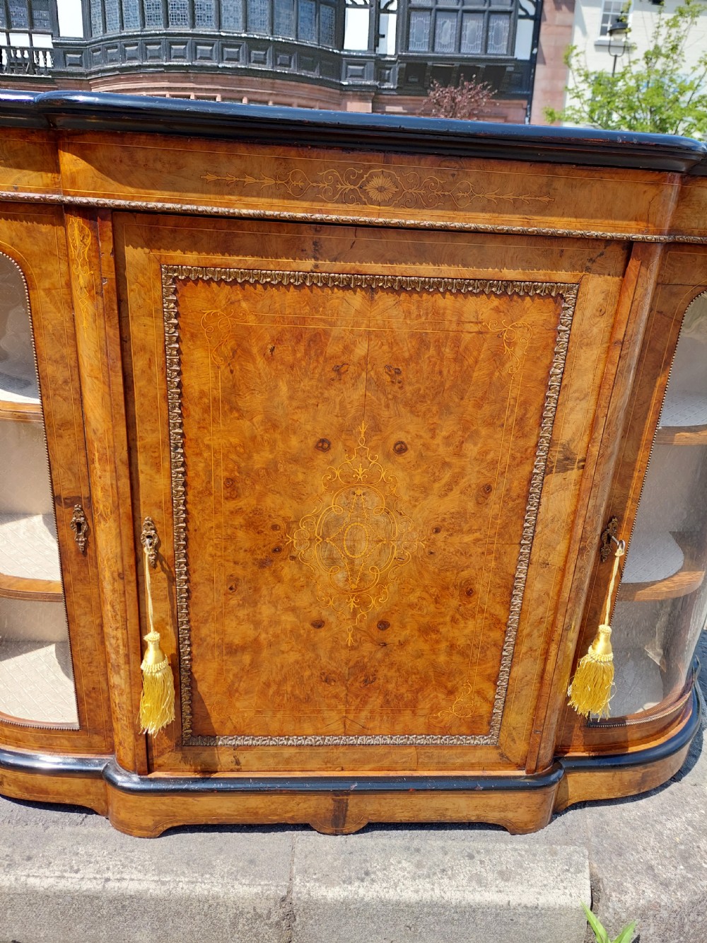 Victorian Burr Walnut Bow Fronted Credenza View III