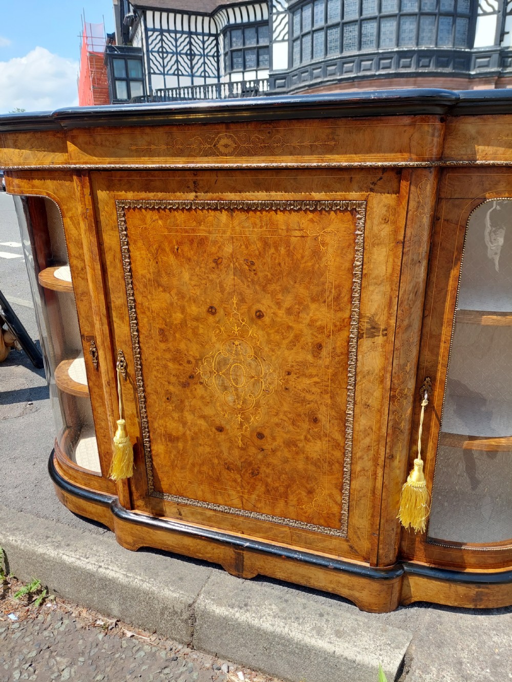 Victorian Burr Walnut Bow Fronted Credenza View V