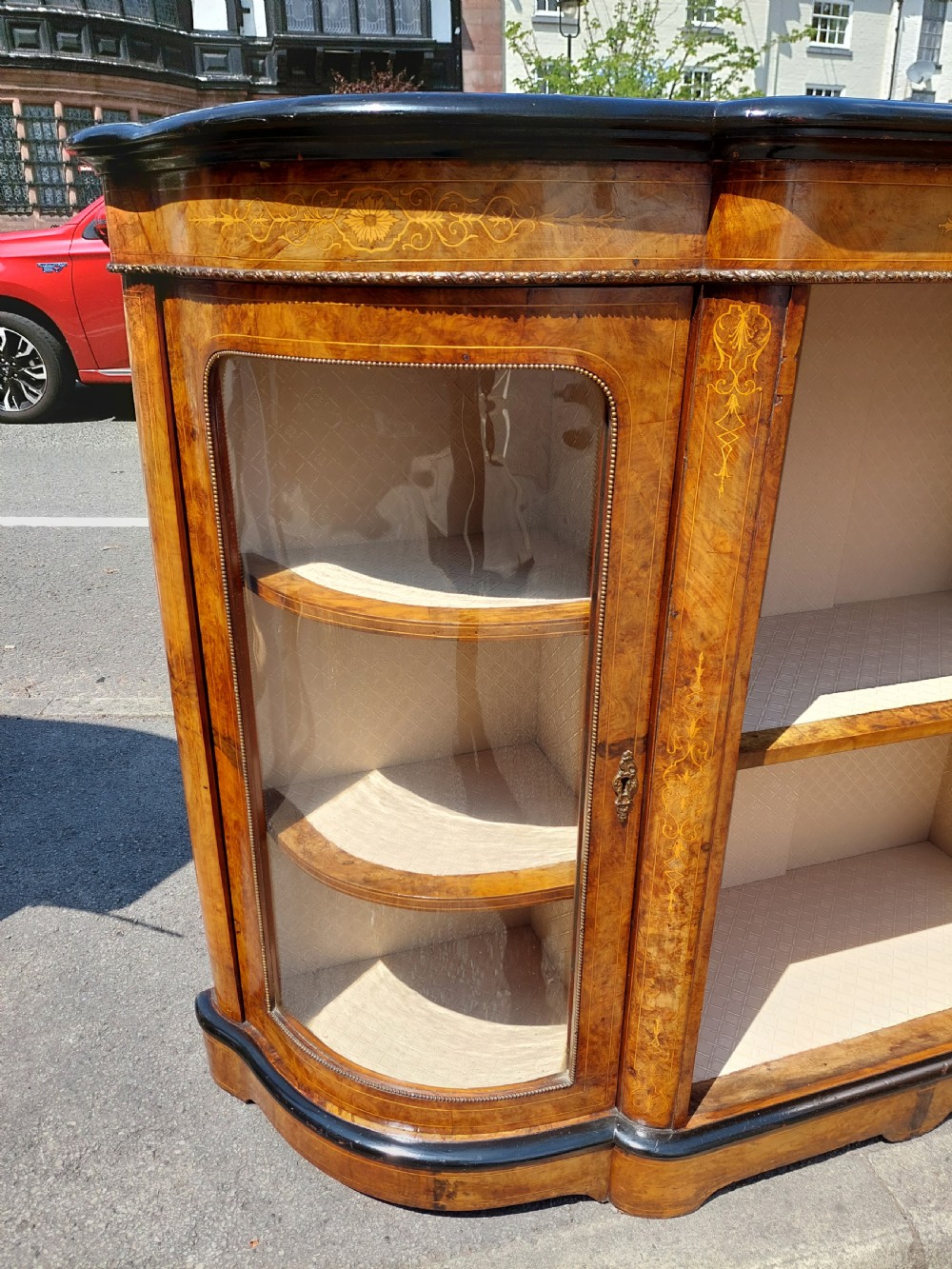Victorian Burr Walnut Bow Fronted Credenza View VII