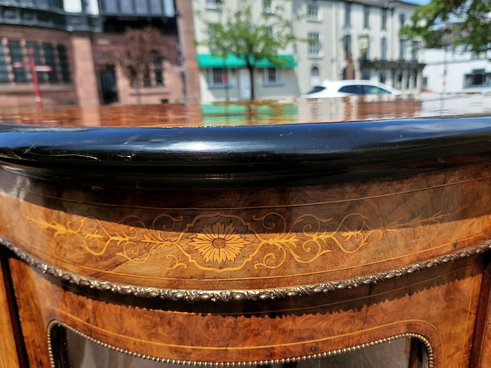 Victorian Burr Walnut Bow Fronted Credenza View VIII