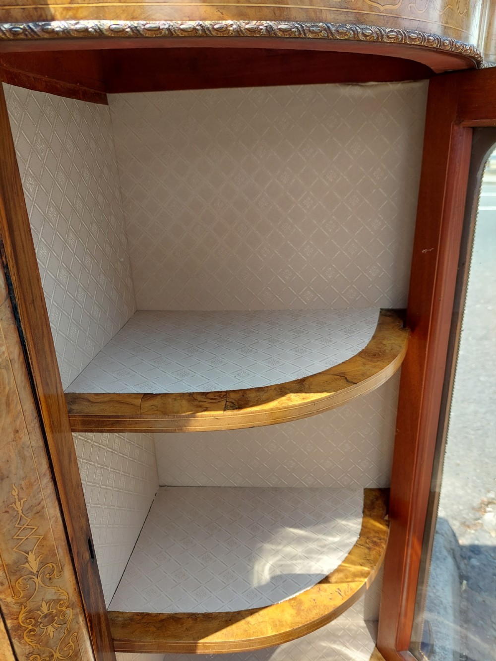 Victorian Burr Walnut Bow Fronted Credenza View IX