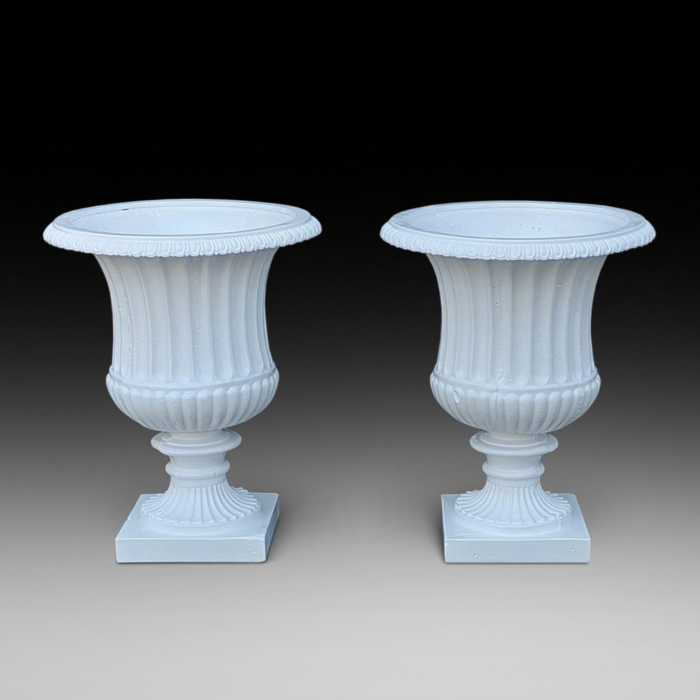 Pair Victorian Cast Iron Garden Campana Urns