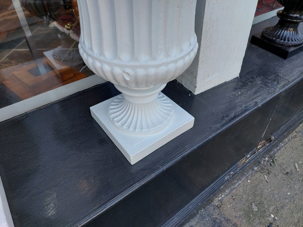 Pair Victorian Cast Iron Garden Campana Urns View III