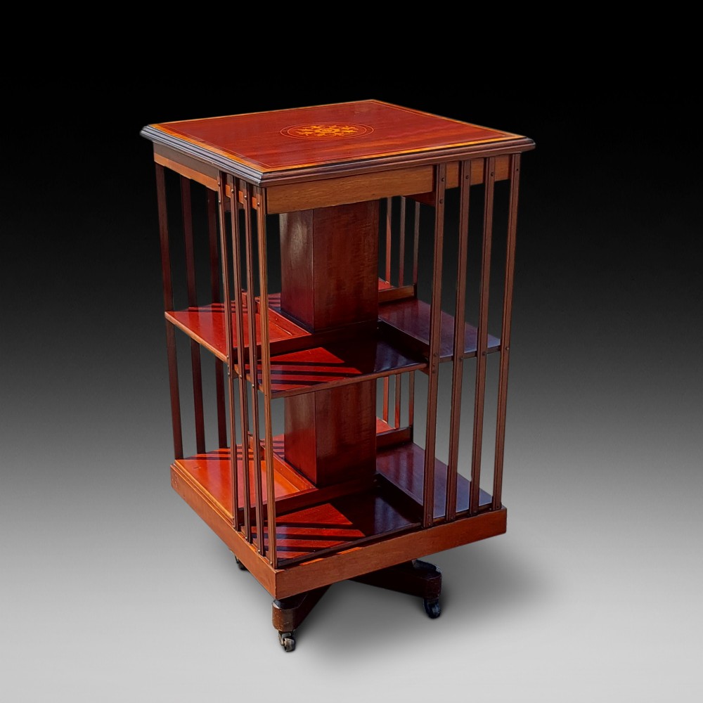 Edwardian Mahogany Inlaid Revolving Bookcase