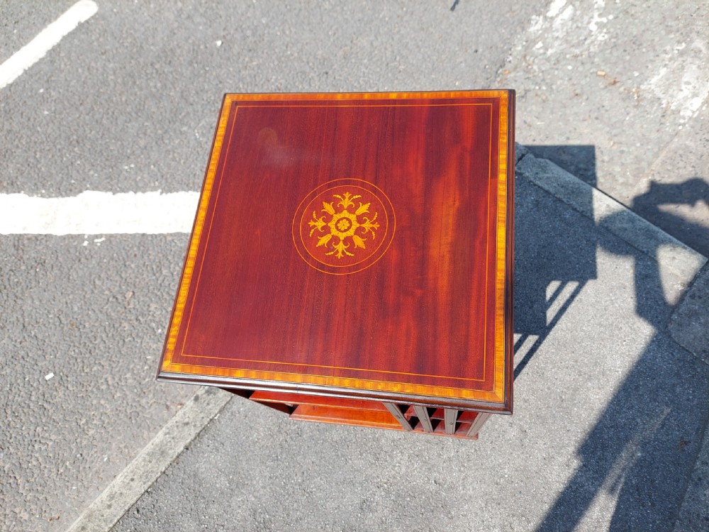 Edwardian Mahogany Inlaid Revolving Bookcase View II