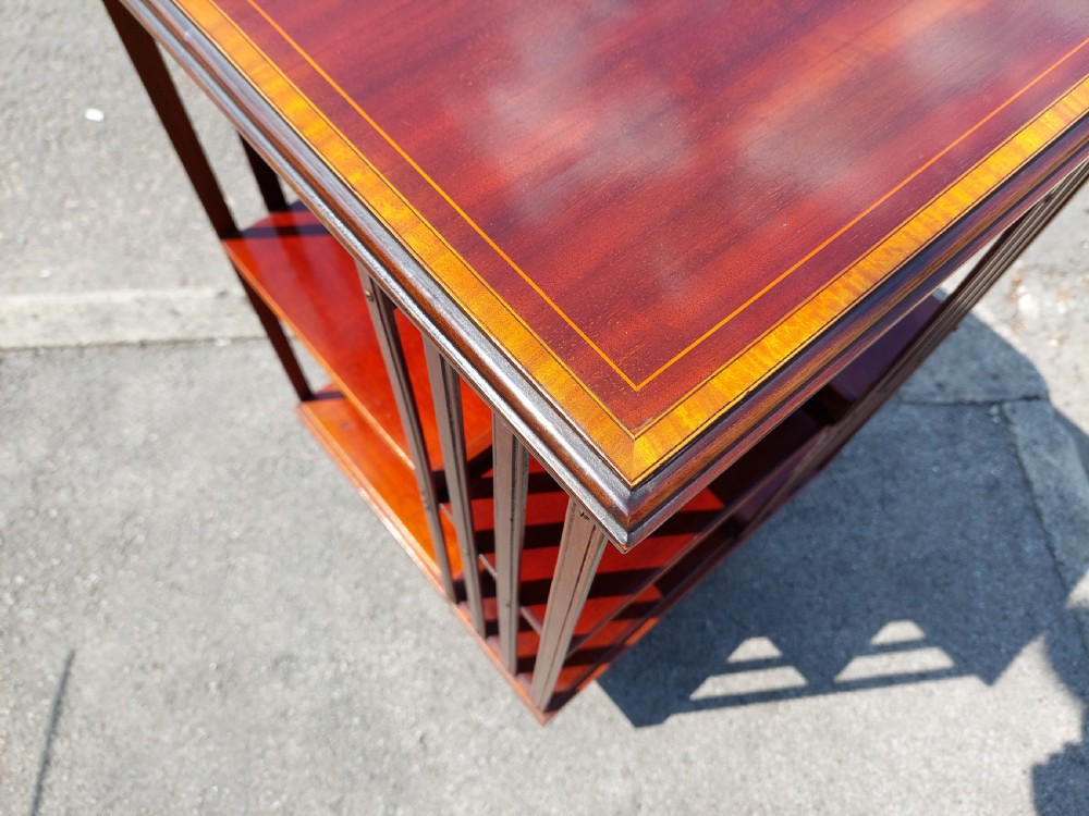 Edwardian Mahogany Inlaid Revolving Bookcase View IV