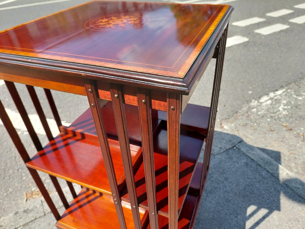 Edwardian Mahogany Inlaid Revolving Bookcase View VII
