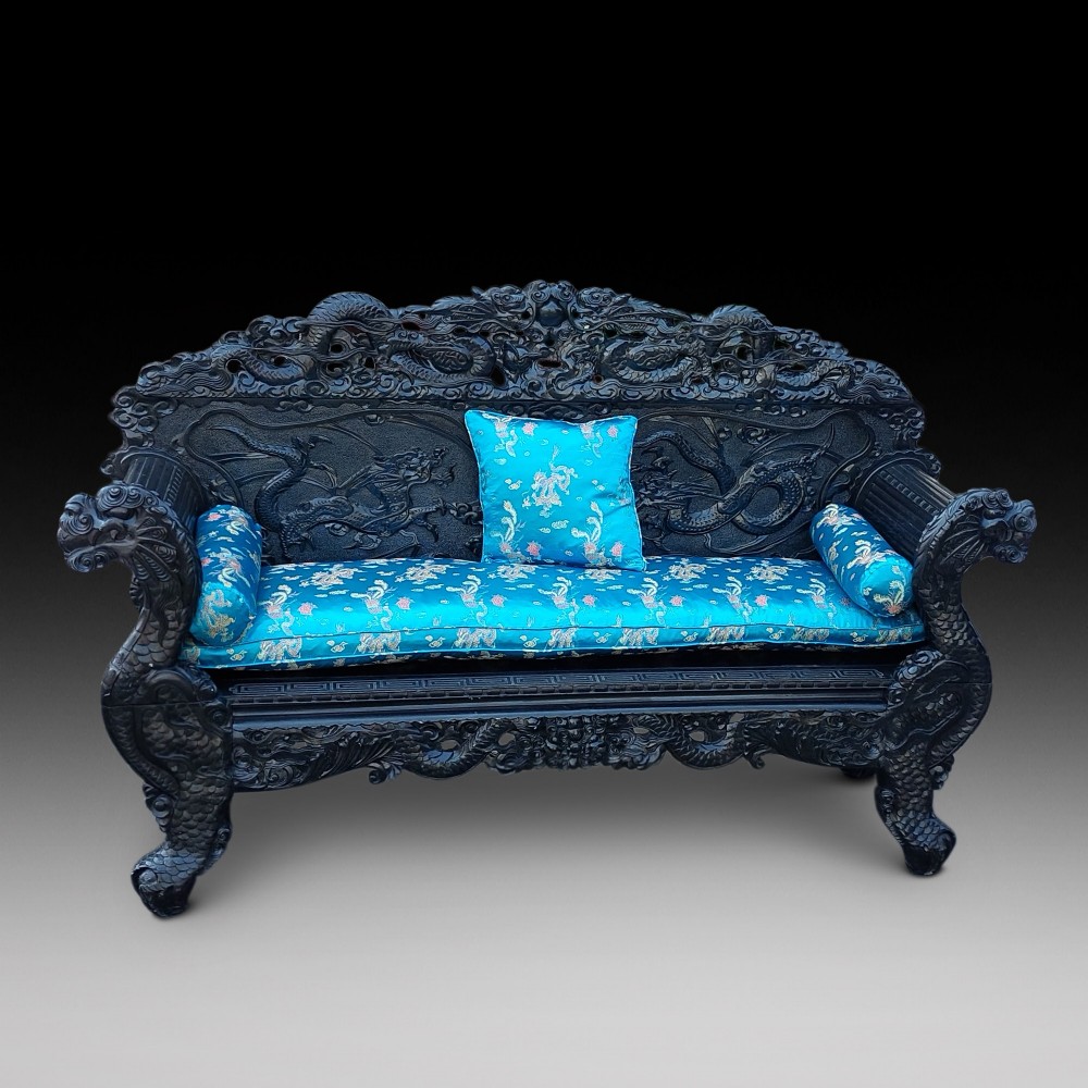 Large Chinese Carved Hard Wood Hall Bench