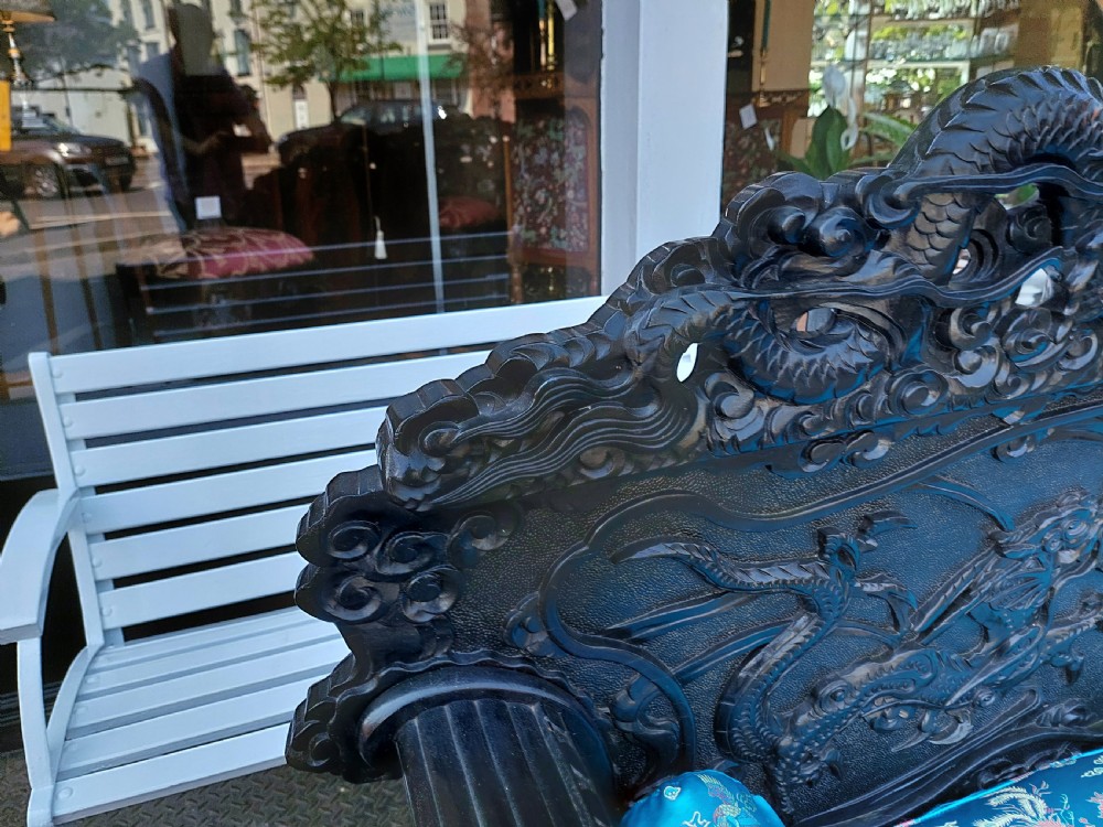 Large Chinese Carved Hard Wood Hall Bench View IV