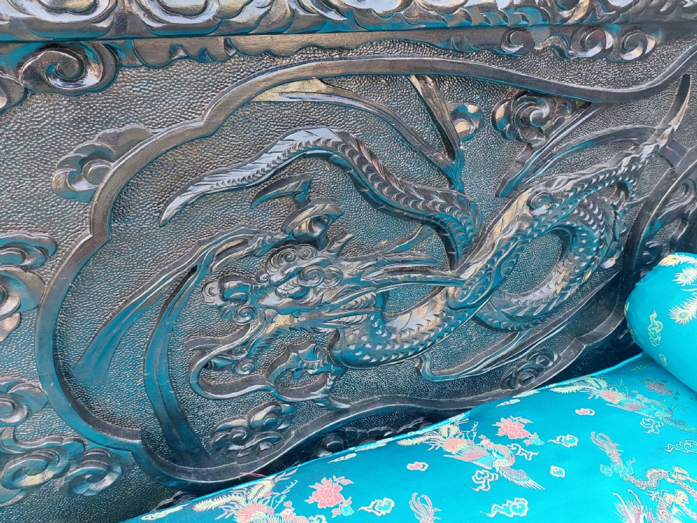 Large Chinese Carved Hard Wood Hall Bench View VI