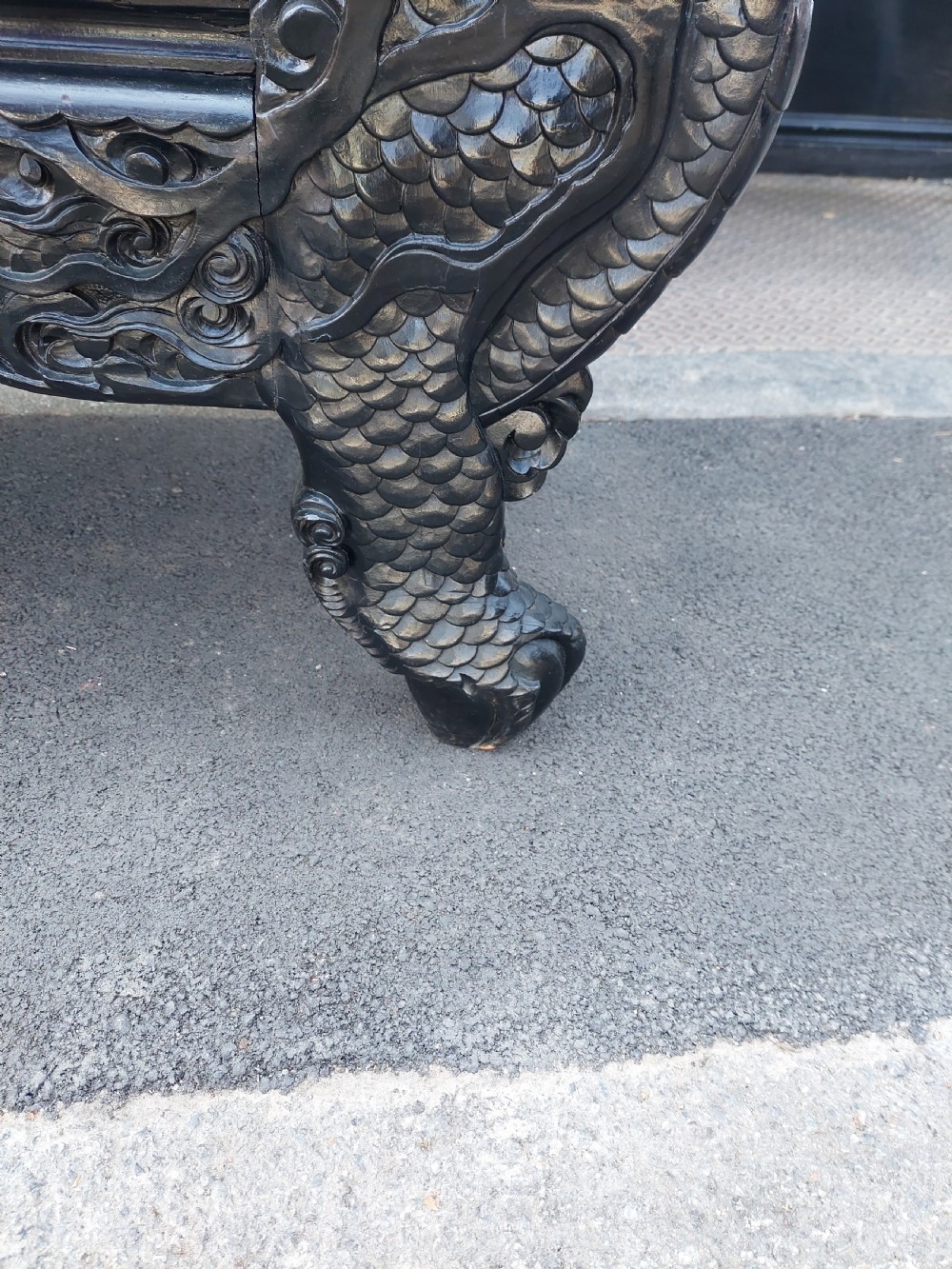 Large Chinese Carved Hard Wood Hall Bench View IX
