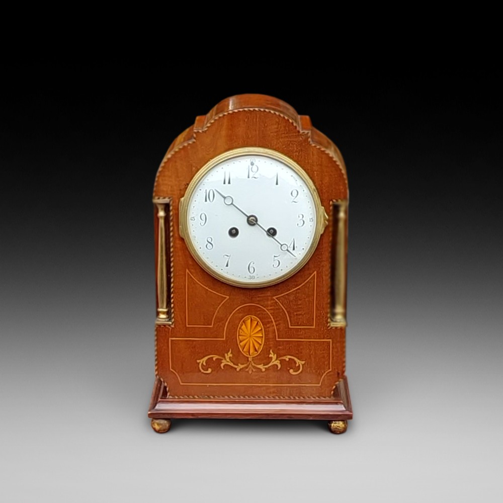 Early 20thC Mahogany and Boxwood Inlaid Mantel Clock