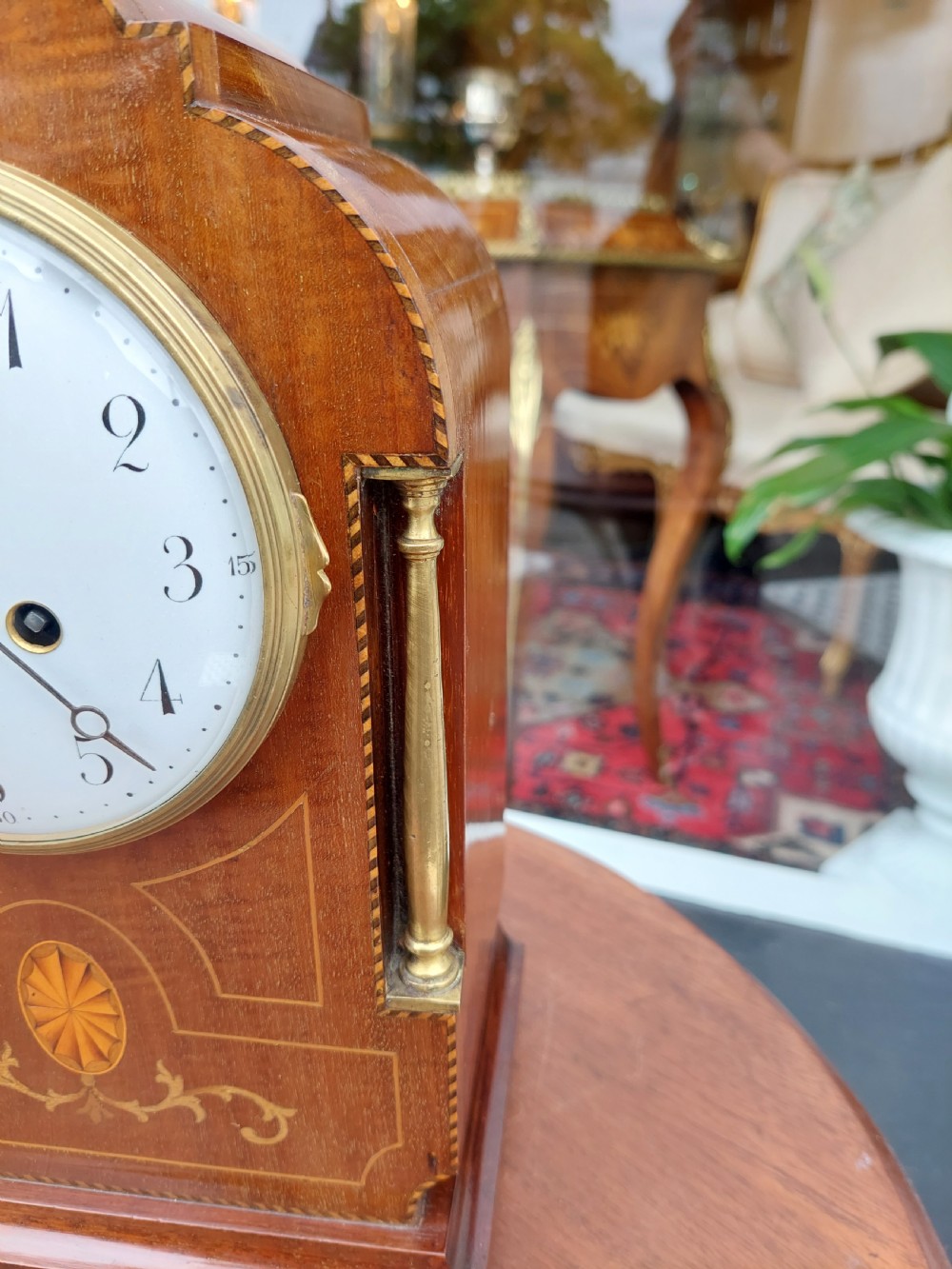 Early 20thC Mahogany and Boxwood Inlaid Mantel Clock View III