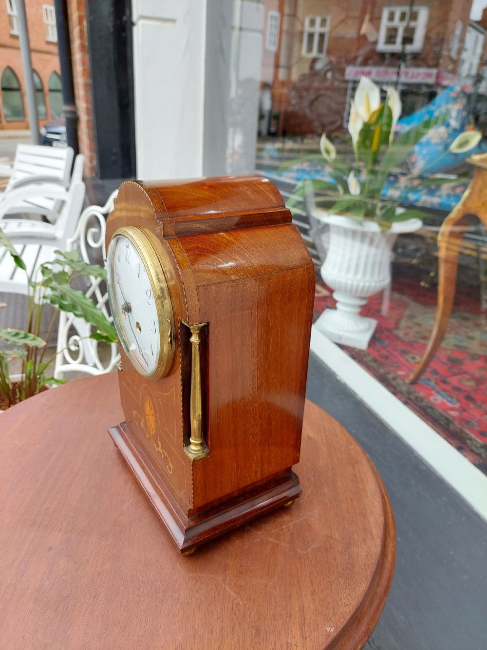 Early 20thC Mahogany and Boxwood Inlaid Mantel Clock View IV