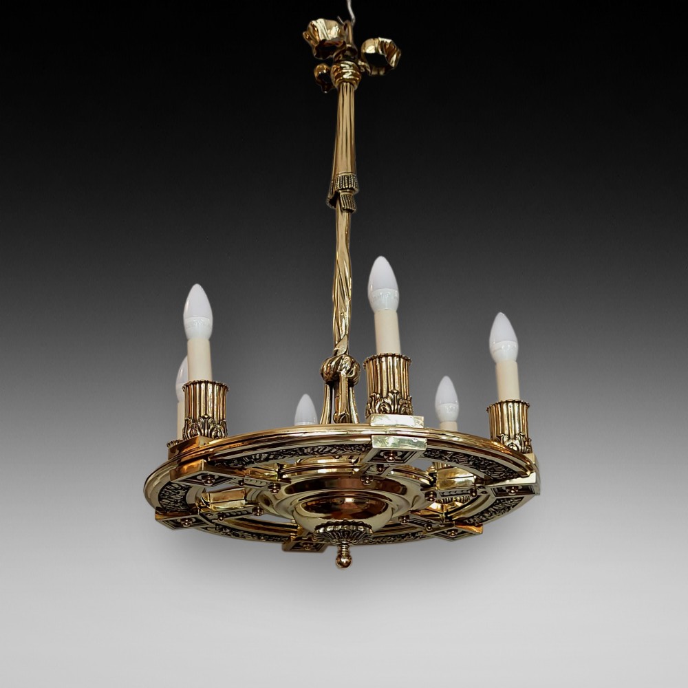 Late 19thC French Brass Wheel Chandelier