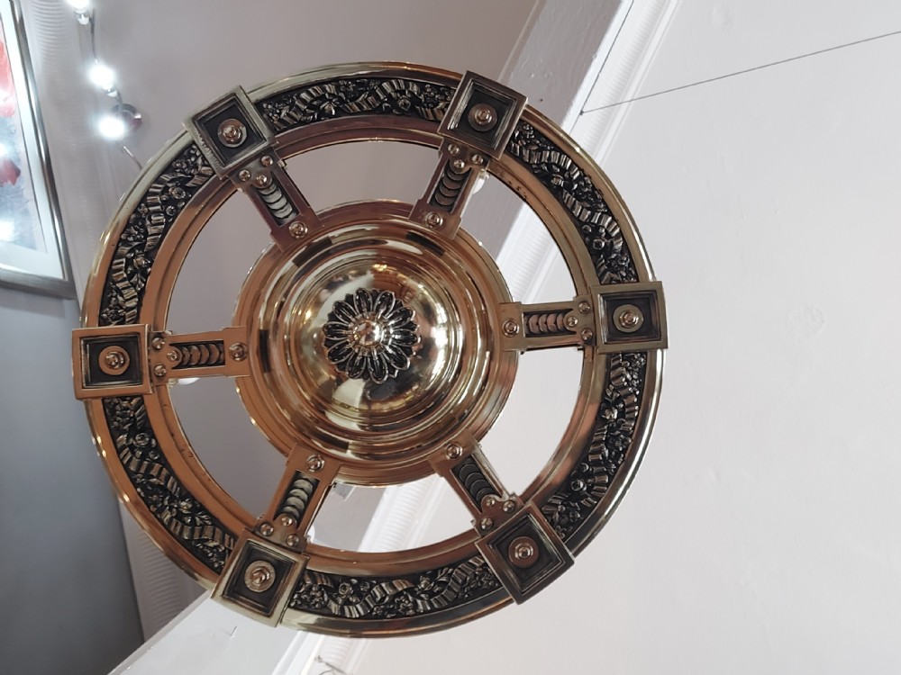 Late 19thC French Brass Wheel Chandelier View V
