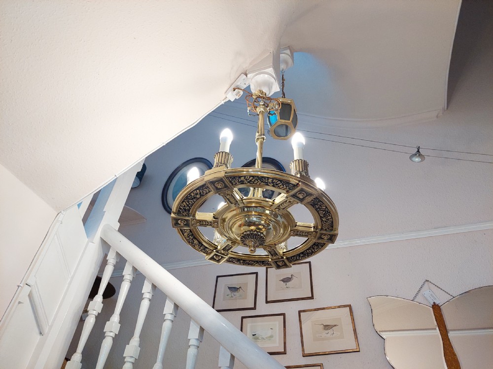 Late 19thC French Brass Wheel Chandelier View VI