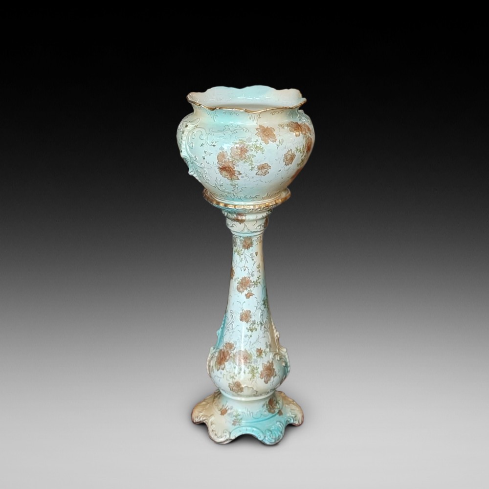 Victorian Staffordshire pottery floral decorated jardiniere on stand