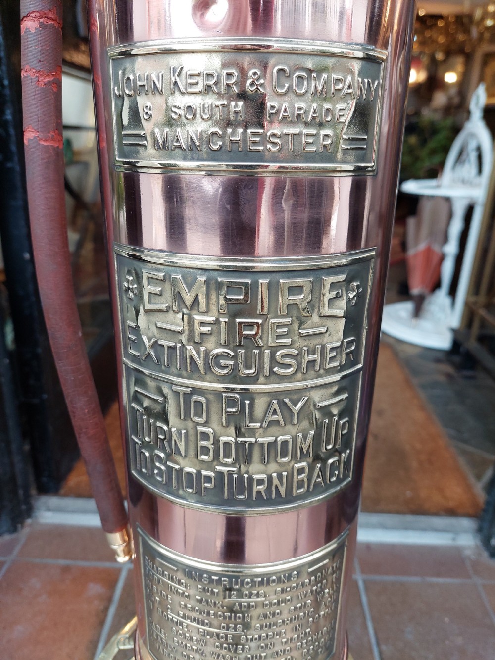 1920's Empire Brass Fire Extinguisher, by John Kerr & Co. Manchester View III